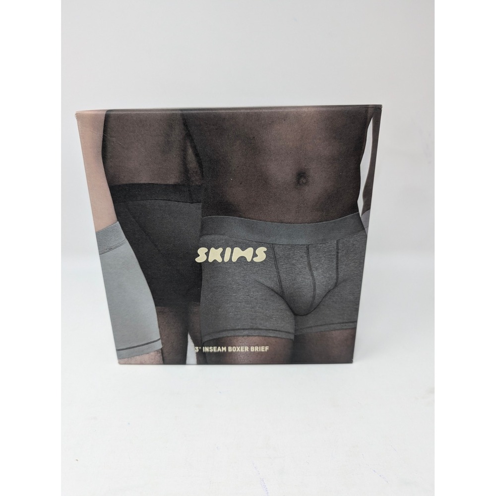 SKIMS Mens Cotton 3 Pack Boxer Brief 3" Inseam 5X Onyx Gunmetal Grey New